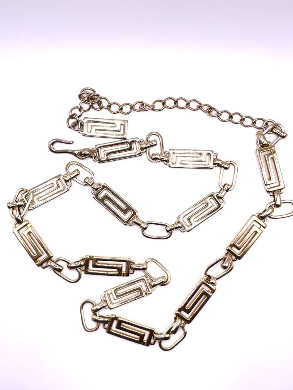 Vintage Boho Gold Tone Greek Key Style Chain Belt 40"